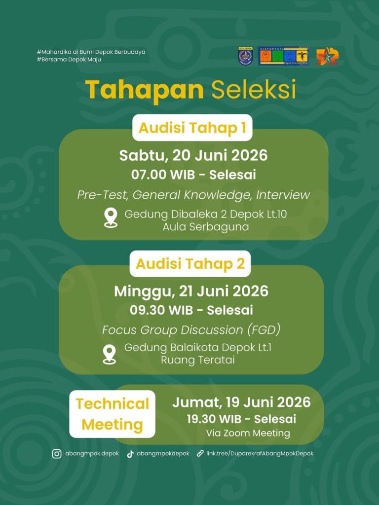 Jadwal tahapan seleksi dan audisi Abang Mpok Depok 2026