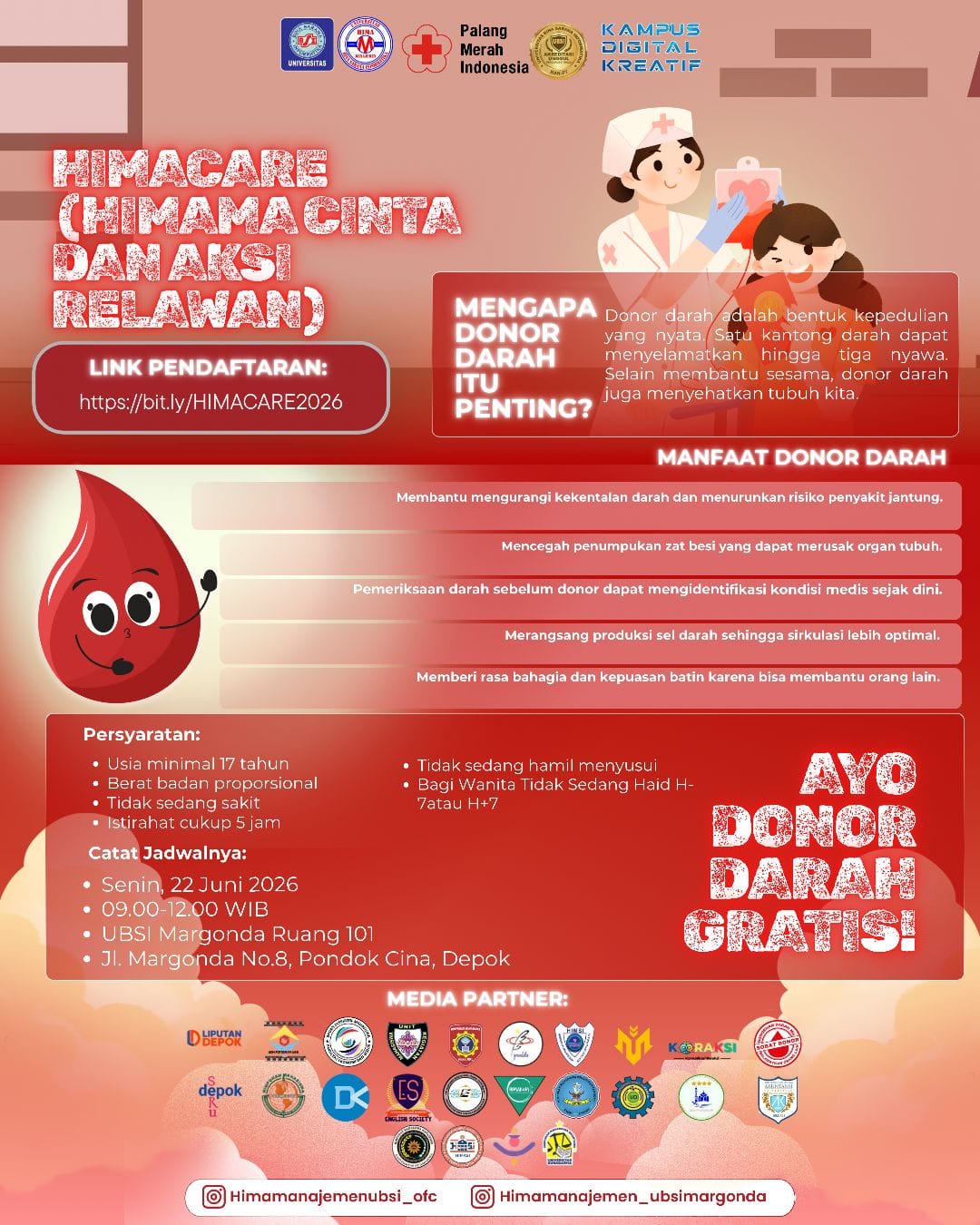 Featured image for “Aksi Sosial Donor Darah HIMACARE Terbuka untuk Umum di Kampus UBSI Depok”