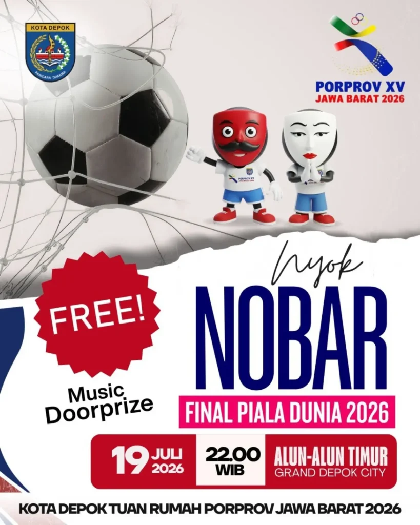 Poster acara gratis Nobar Final Piala Dunia 2026 di Alun-Alun Timur Grand Depok City
