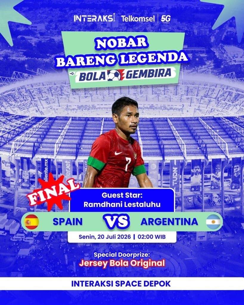 Informasi Nonton Bareng Final Piala Dunia 2026 di Interaksi Space Depok bersama legenda bola Ramdhani Lestaluhu