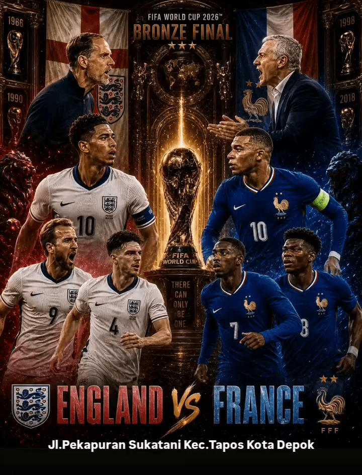 Poster Nonton Bareng laga perebutan juara ketiga (Bronze Final) Inggris melawan Prancis di Kevis Space and Station Tapos Depok