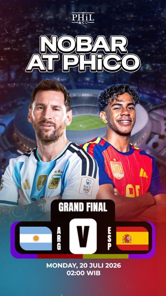 Poster promosi acara Nobar Grand Final Piala Dunia 2026 Spanyol vs Argentina di PHiL & CO Bella Casa Depok
