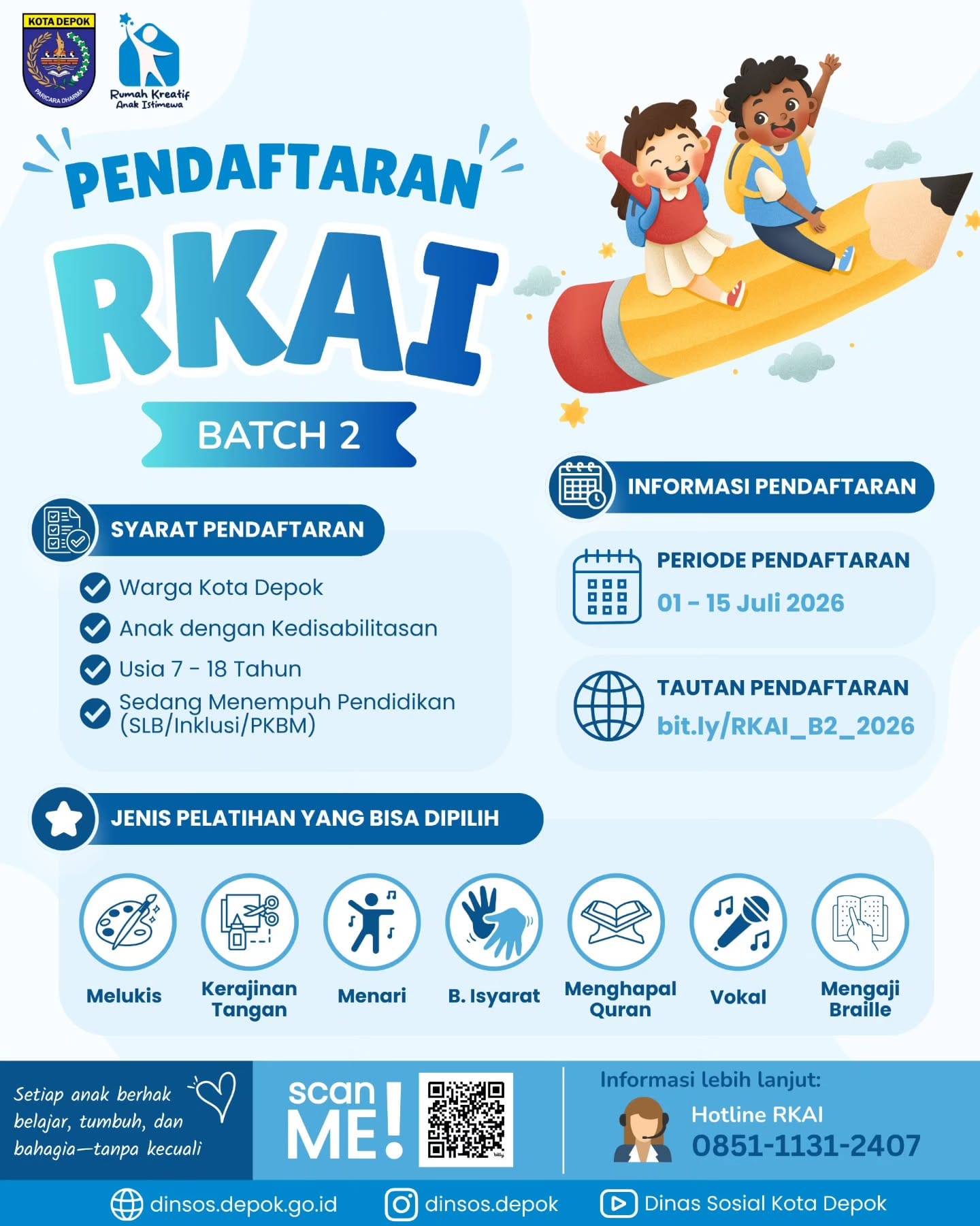 Featured image for “Dinsos Buka Pendaftaran RKAI Batch 2: Kembangkan Potensi Anak Berkebutuhan Khusus di Depok”