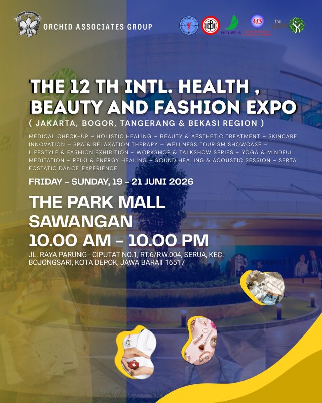 The 12th International Health, Beauty & Fashion Expo 2026Sebuah perhelatan internasional bergengsi yang menghadirkan sinergi antara dunia kesehatan, kecantikan, fashion, dan gaya hidup modern dalam satu panggung kolaboratif yang inspiratif, edukatif, dan penuh peluang bisnis.
Dipersembahkan oleh Orchid Associates Group, expo prestisius ini menjadi wadah strategis bagi perusahaan, brand, profesional, pelaku industri, dan investor untuk memperluas jaringan, menampilkan inovasi terbaru, serta membangun kerja sama bisnis berkelanjutan di tingkat nasional maupun internasional.
Mengusung konsep Business, Exhibition, Education, and Experience, acara ini dirancang untuk memberikan pengalaman menyeluruh melalui pameran industri, forum bisnis, edukasi publik, hingga interaksi langsung antara peserta dan pengunjung.
📅 Jumat–Minggu, 19–21 Juni 2026
🕙 10.00–22.00 WIB
📍 The Park Mall Sawangan, Depok
✨ Event ini menghadirkan berbagai rangkaian unggulan:
🏥 Medical Check-Up & Healthcare Exhibition
🌿 Holistic Healing & Wellness Showcase
💄 Beauty, Aesthetic & Skincare Innovation
🧘 Yoga, Mindful Meditation & Relaxation Therapy
🎶 Sound Healing & Ecstatic Dance Experience
👗 Lifestyle & Fashion Brand Exhibition
🎤 Workshop, Seminar & Talkshow Series
🤝 Business Matching & Networking Forum
🎯 Target peserta dan pengunjung mencakup:
Rumah sakit, klinik kecantikan, wellness center, perusahaan farmasi, brand skincare, fashion brand, pelaku UMKM, distributor, investor, komunitas kesehatan, profesional industri kreatif, hingga masyarakat umum yang peduli gaya hidup sehat dan modern.
💼 Bagi perusahaan yang ingin menjadi exhibitor atau sponsor, tersedia berbagai paket eksklusif.
🌍 Dengan pengalaman menyelenggarakan event di puluhan negara, Orchid Associates Group menghadirkan standar internasional dalam setiap penyelenggaraan expo yang profesional dan berkualitas tinggi.
📞 Hubungi:
📱 +62 813 3718 5076
📧 admin@orchidassociates.net
🌐 orchidassociatesgroup.com
📸 @orchidassociates.official
Mari bergabung dalam ajang internasional yang mempertemukan inovasi kesehatan, kecantikan, fashion, dan lifestyle dalam satu pengalaman luar biasa.